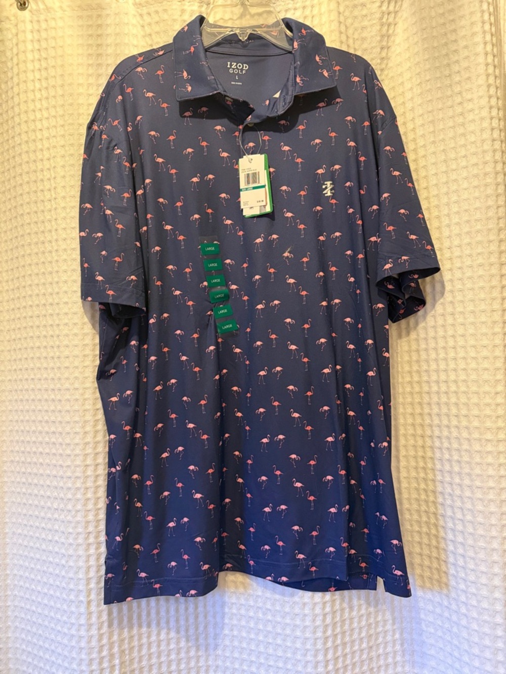 Izod Navy Golf Polo with Pink Flamingo Print